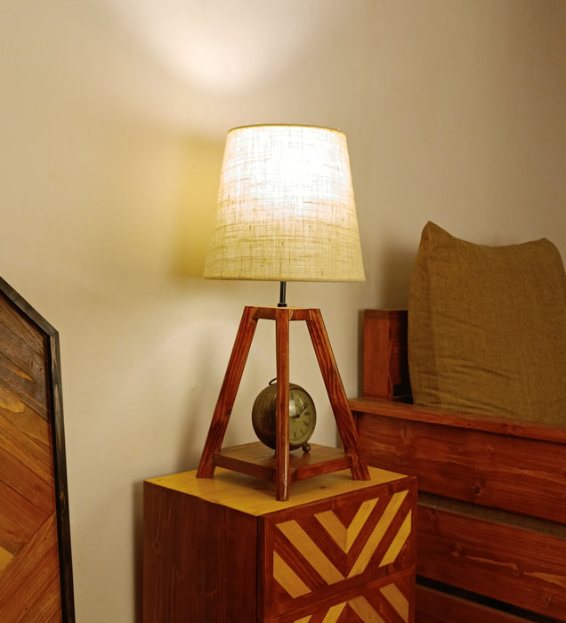 Charlotte Brown Wooden Table Lamp with White Jute Lampshade