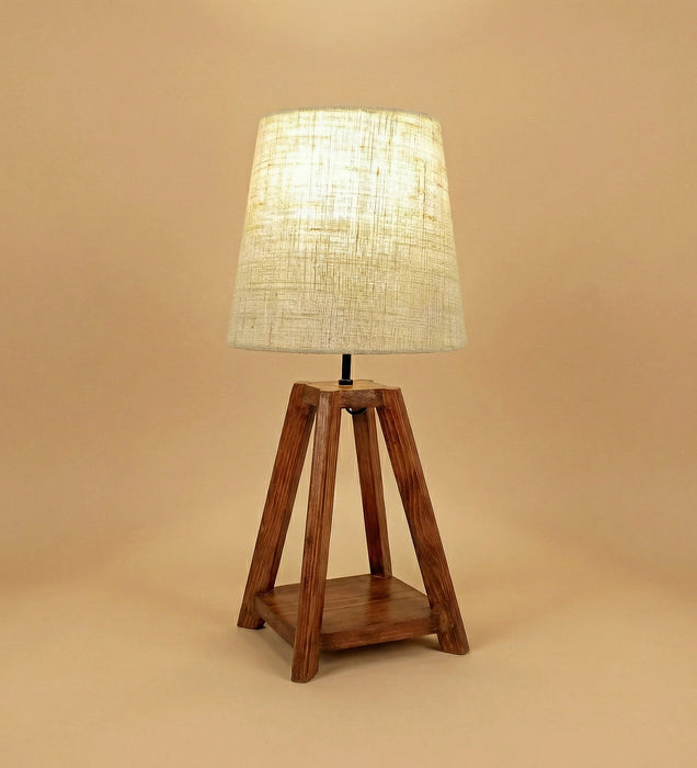 Charlotte Brown Wooden Table Lamp with White Jute Lampshade