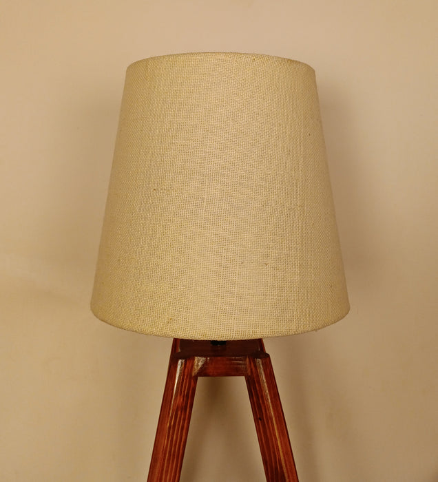 Charlotte Brown Wooden Table Lamp with White Jute Lampshade