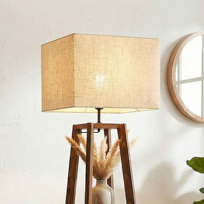 Charlotte Wooden Floor Lamp with Brown Base and Jute Fabric Lampshade
