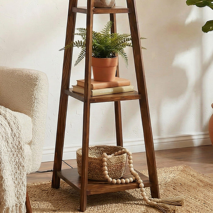 Charlotte Wooden Floor Lamp with Brown Base and Jute Fabric Lampshade