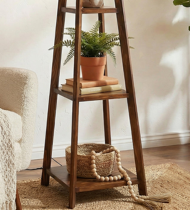 Charlotte Wooden Floor Lamp with Brown Base and Jute Fabric Lampshade