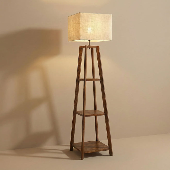 Charlotte Wooden Floor Lamp with Brown Base and Jute Fabric Lampshade