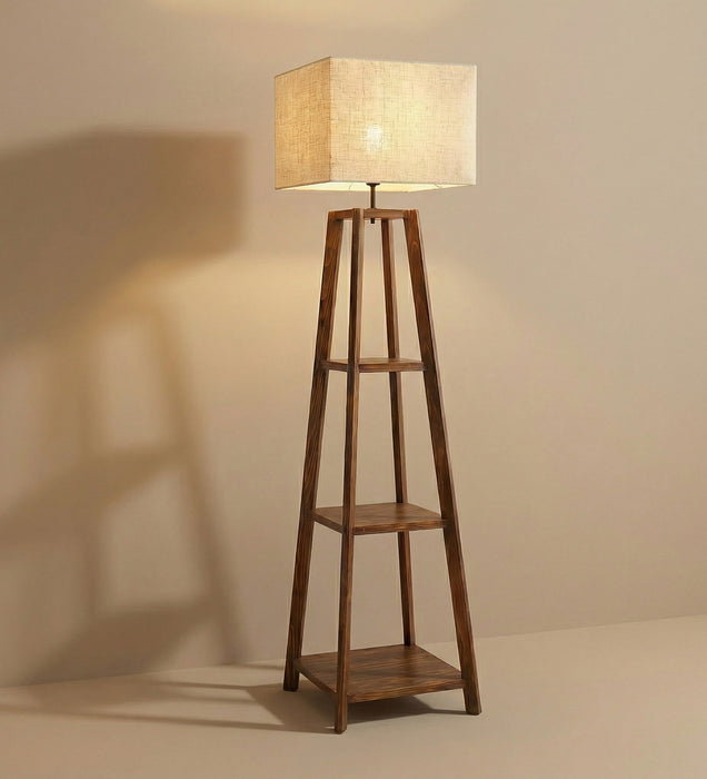 Charlotte Wooden Floor Lamp with Brown Base and Jute Fabric Lampshade