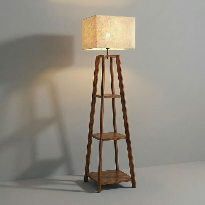 Charlotte Wooden Floor Lamp with Brown Base and Jute Fabric Lampshade