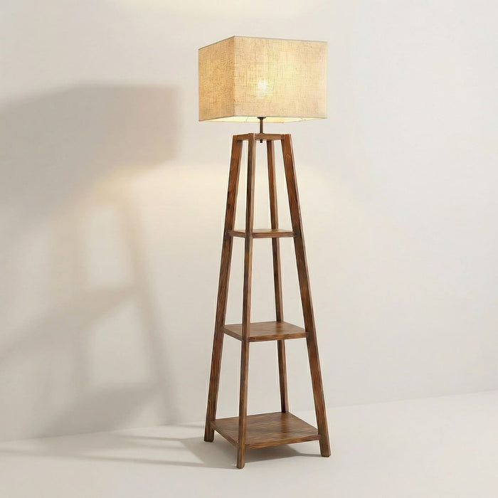 Charlotte Wooden Floor Lamp with Brown Base and Jute Fabric Lampshade