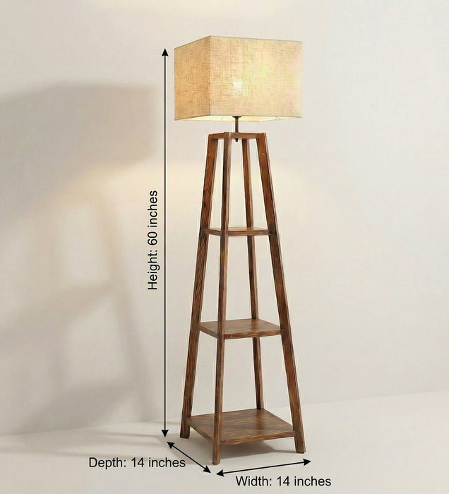 Charlotte Wooden Floor Lamp with Brown Base and Jute Fabric Lampshade
