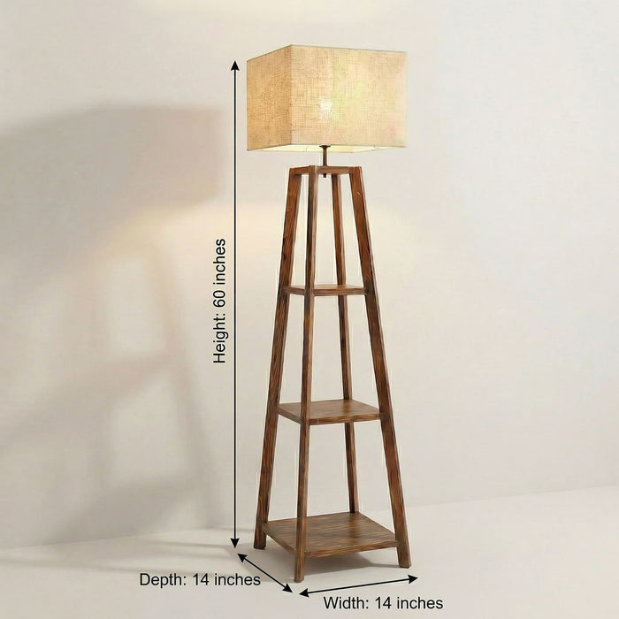 Charlotte Wooden Floor Lamp with Brown Base and Jute Fabric Lampshade
