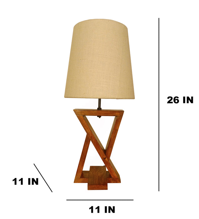 Chloe Brown Wooden Table Lamp with White Jute Lampshade