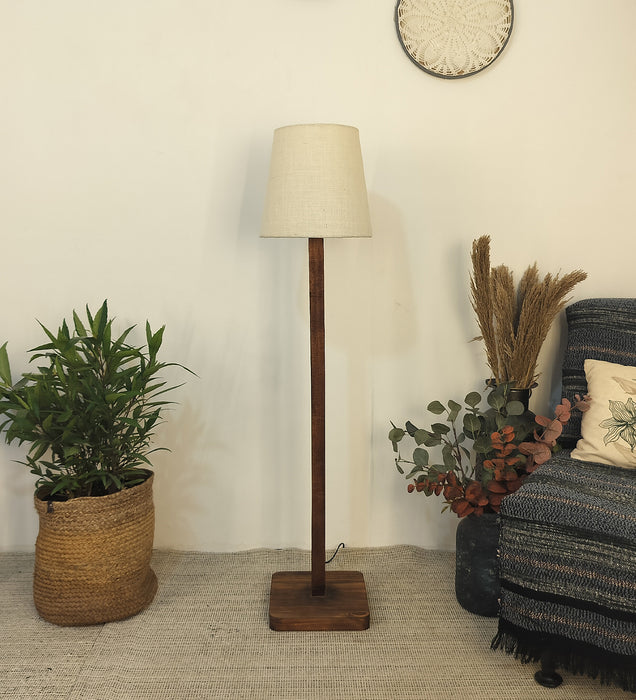 Claire Wooden Floor Lamp and Beige Fabric Lampshade