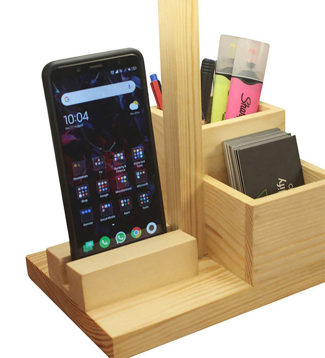 Classic Wooden Table Lamp With Black Fabric Lampshade and Desk Organiser