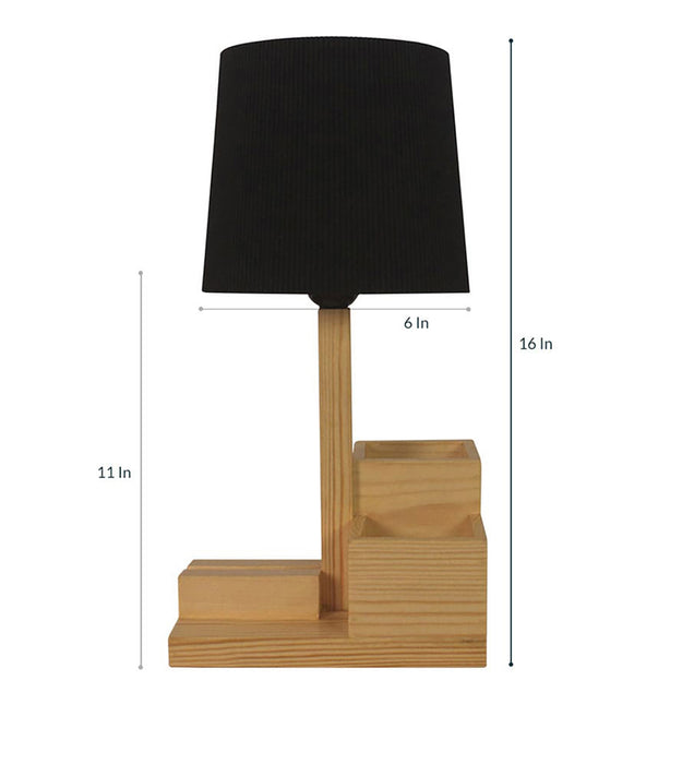 Classic Wooden Table Lamp With Black Fabric Lampshade and Desk Organiser