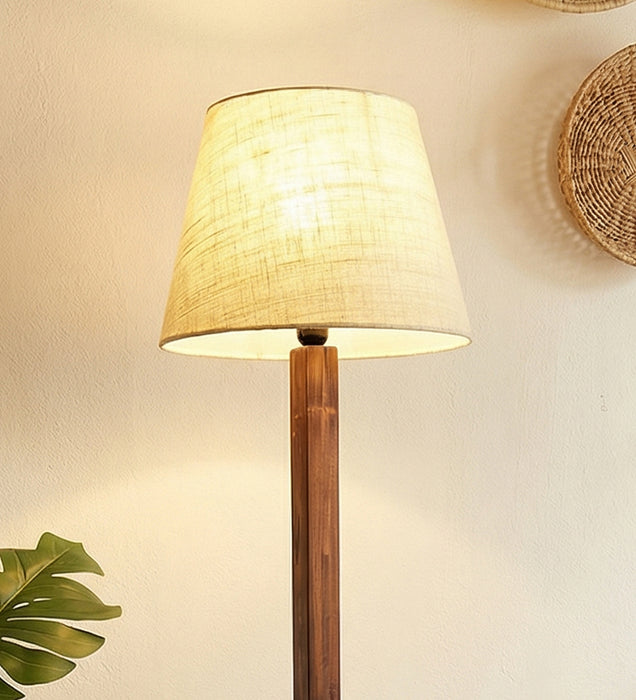 Claude Wooden Floor Lamp with Brown Base and Jute Fabric Lampshade