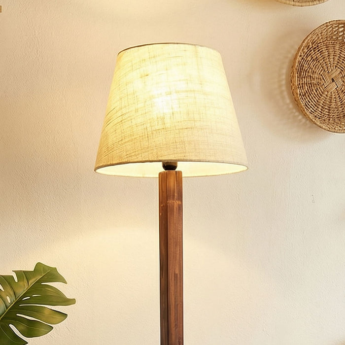 Claude Wooden Floor Lamp with Brown Base and Jute Fabric Lampshade