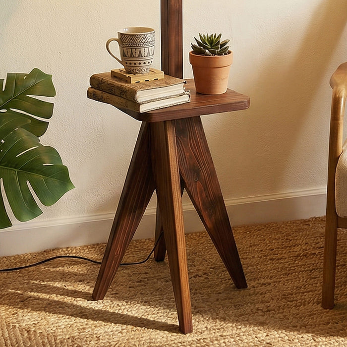 Claude Wooden Floor Lamp with Brown Base and Jute Fabric Lampshade