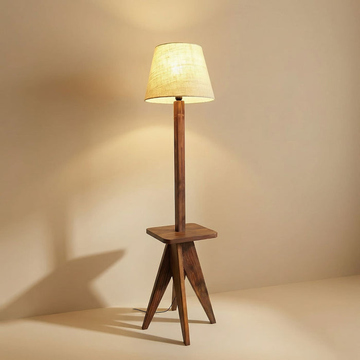 Claude Wooden Floor Lamp with Brown Base and Jute Fabric Lampshade