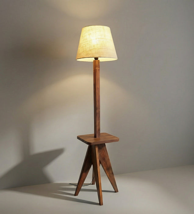 Claude Wooden Floor Lamp with Brown Base and Jute Fabric Lampshade