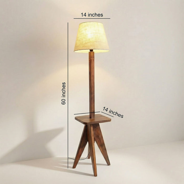 Claude Wooden Floor Lamp with Brown Base and Jute Fabric Lampshade