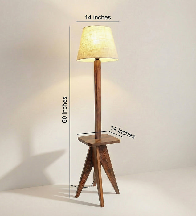 Claude Wooden Floor Lamp with Brown Base and Jute Fabric Lampshade