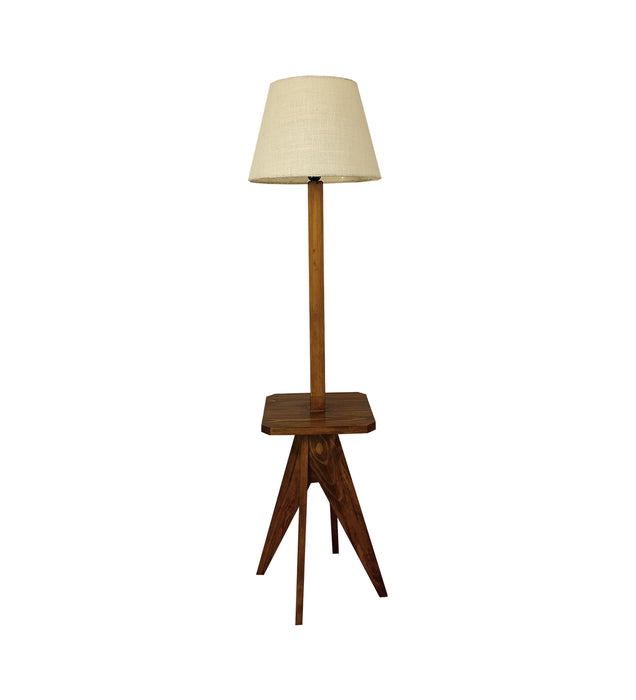 Claude Wooden Floor Lamp with Brown Base and Jute Fabric Lampshade