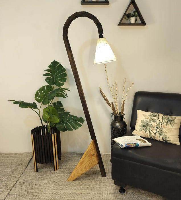 Cygnet Wooden Floor Lamp with Brown Base and Jute Fabric Lampshade