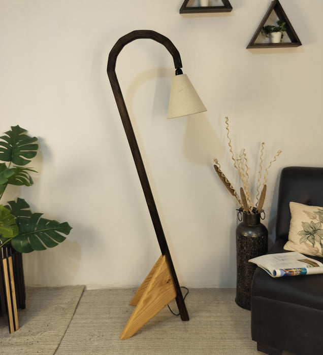 Cygnet Wooden Floor Lamp with Brown Base and Jute Fabric Lampshade