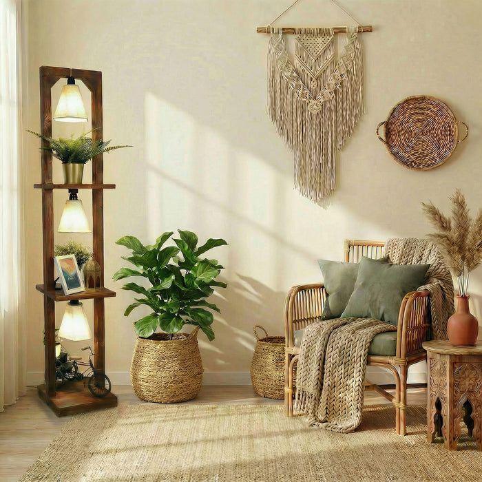Daffodil Wooden Floor Lamp with Brown Base and Jute Fabric Lampshade