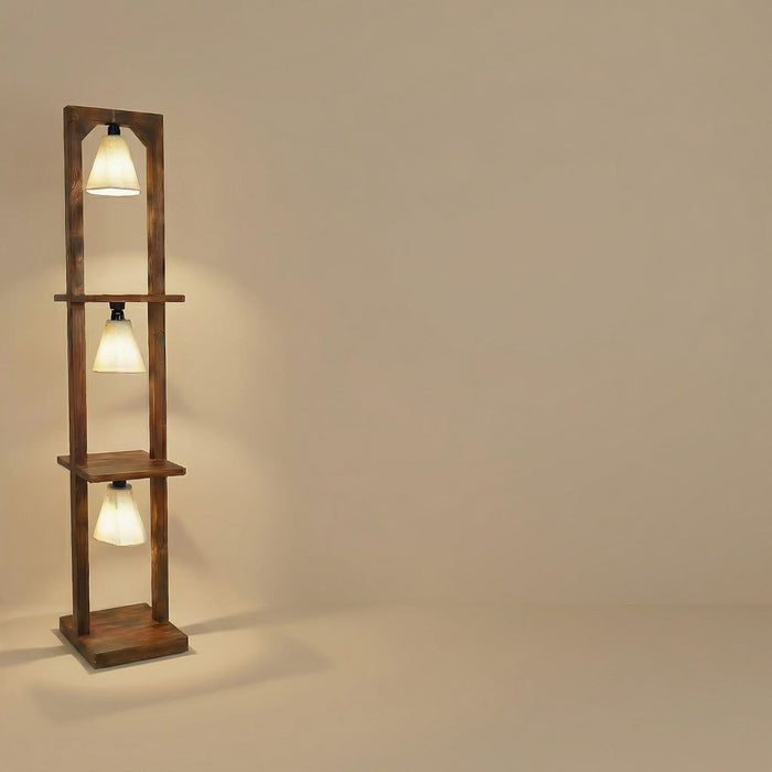 Daffodil Wooden Floor Lamp with Brown Base and Jute Fabric Lampshade