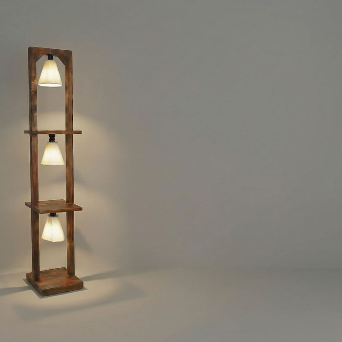 Daffodil Wooden Floor Lamp with Brown Base and Jute Fabric Lampshade
