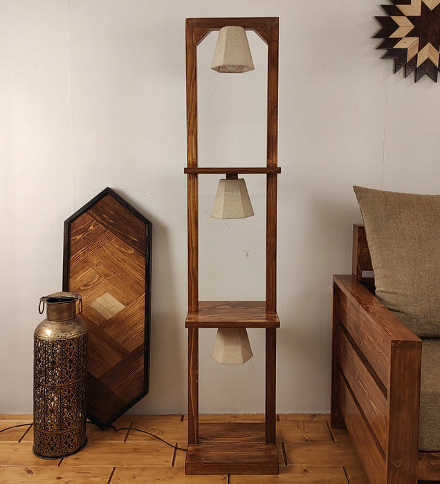 Daffodil Wooden Floor Lamp with Brown Base and Jute Fabric Lampshade