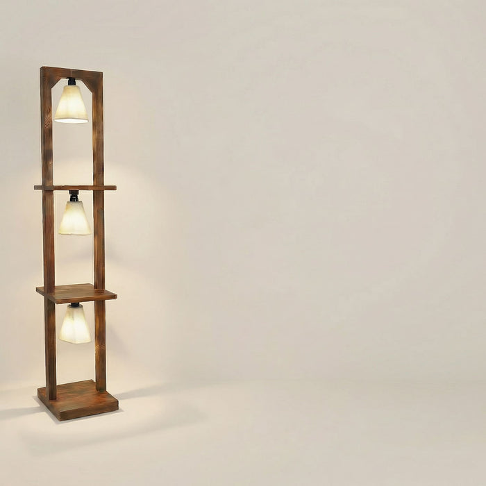 Daffodil Wooden Floor Lamp with Brown Base and Jute Fabric Lampshade