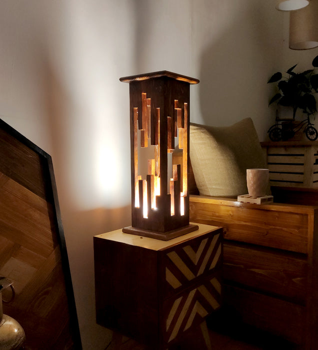 Disperse Wooden Table Lamp with Brown Base