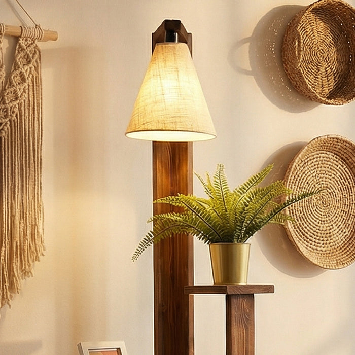 Dorian Wooden Floor Lamp with Brown Base and Jute Fabric Lampshade