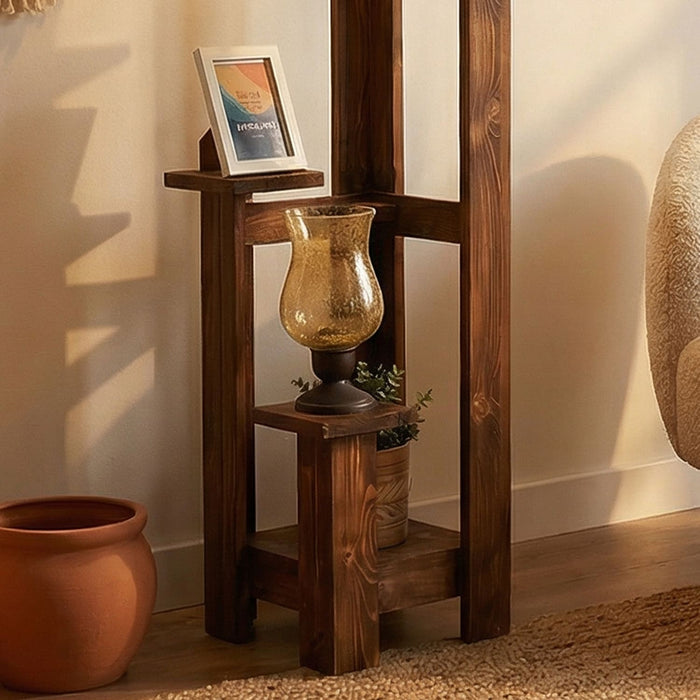 Dorian Wooden Floor Lamp with Brown Base and Jute Fabric Lampshade
