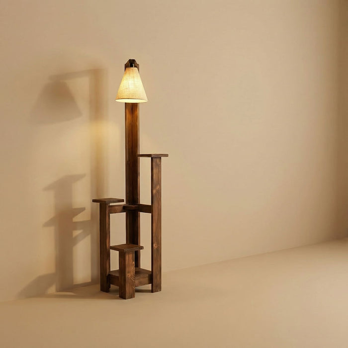 Dorian Wooden Floor Lamp with Brown Base and Jute Fabric Lampshade