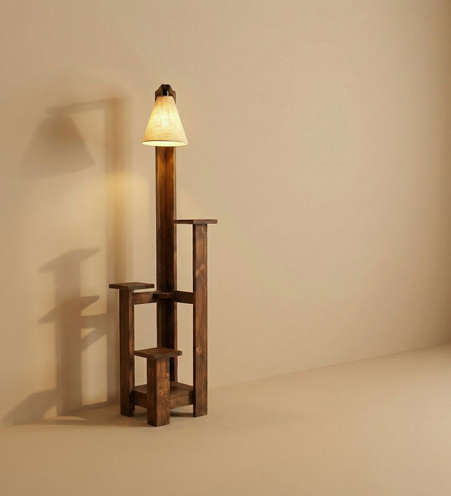 Dorian Wooden Floor Lamp with Brown Base and Jute Fabric Lampshade