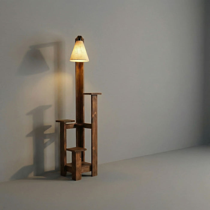 Dorian Wooden Floor Lamp with Brown Base and Jute Fabric Lampshade