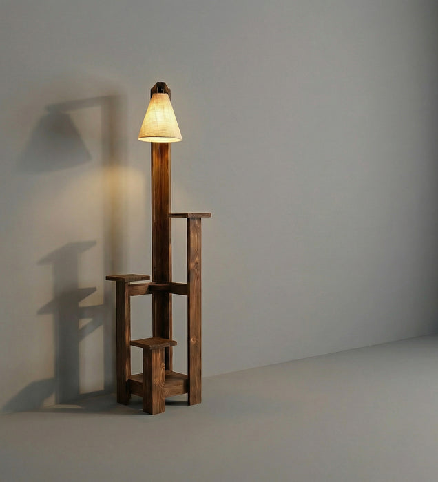 Dorian Wooden Floor Lamp with Brown Base and Jute Fabric Lampshade