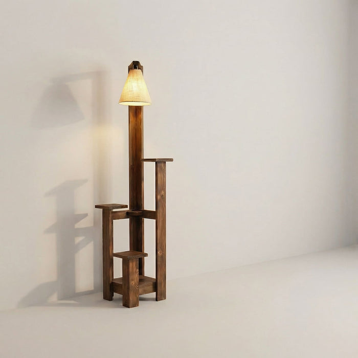 Dorian Wooden Floor Lamp with Brown Base and Jute Fabric Lampshade