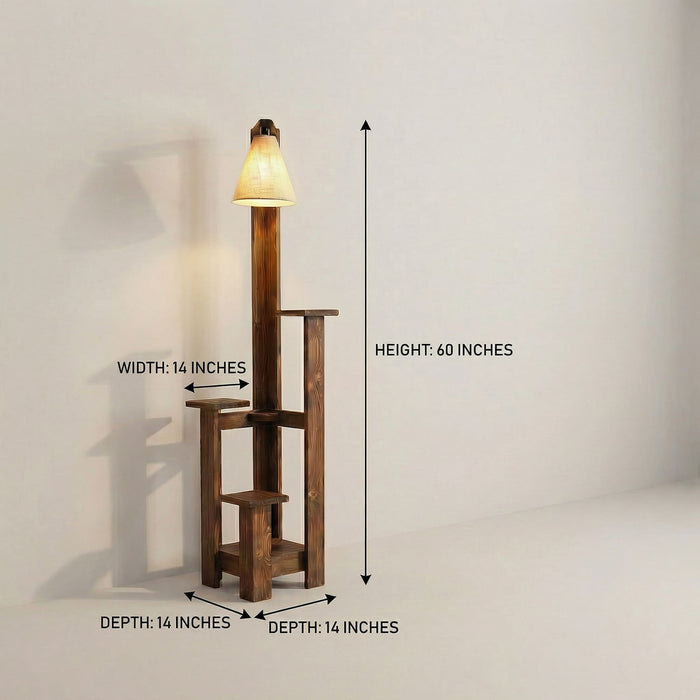 Dorian Wooden Floor Lamp with Brown Base and Jute Fabric Lampshade
