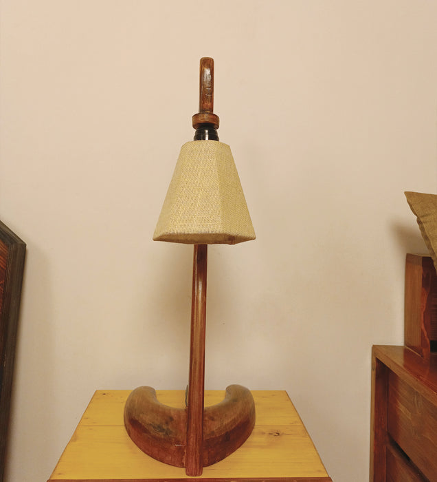 Druid Brown Wooden Table Lamp with White Jute Lampshade
