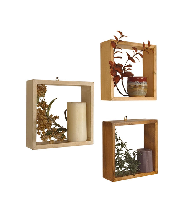 EDWARD III Rectangular Shaped Set of 3 Wooden Wall Shelves