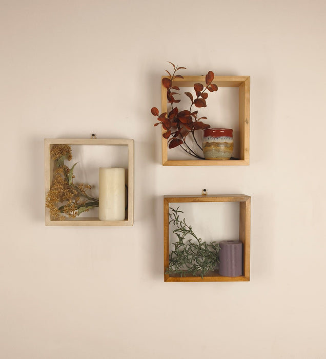 EDWARD III Rectangular Shaped Set of 3 Wooden Wall Shelves