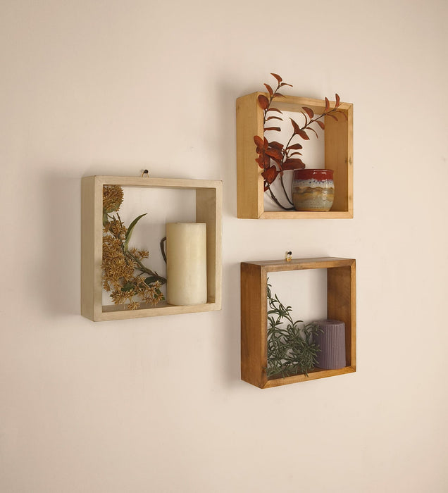 EDWARD III Rectangular Shaped Set of 3 Wooden Wall Shelves
