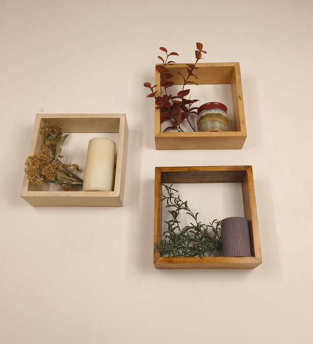 EDWARD III Rectangular Shaped Set of 3 Wooden Wall Shelves