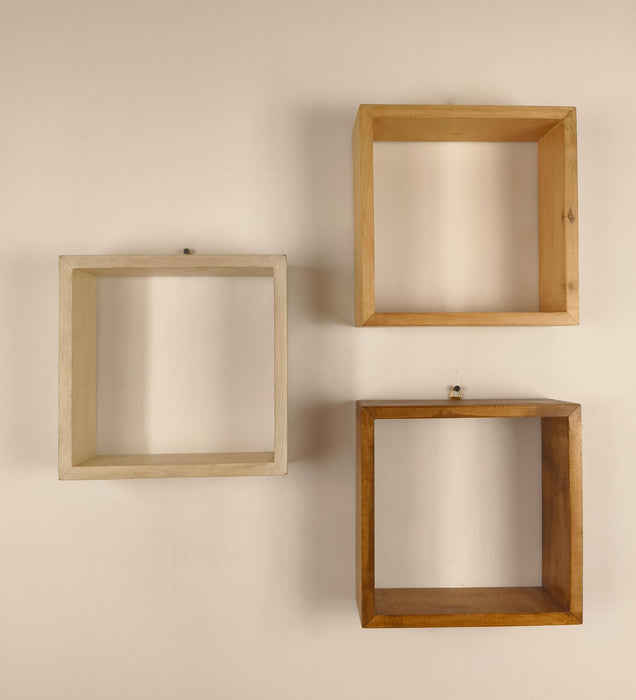 EDWARD III Rectangular Shaped Set of 3 Wooden Wall Shelves
