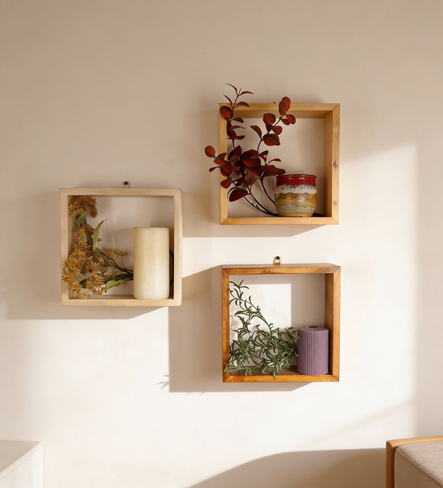 EDWARD III Rectangular Shaped Set of 3 Wooden Wall Shelves