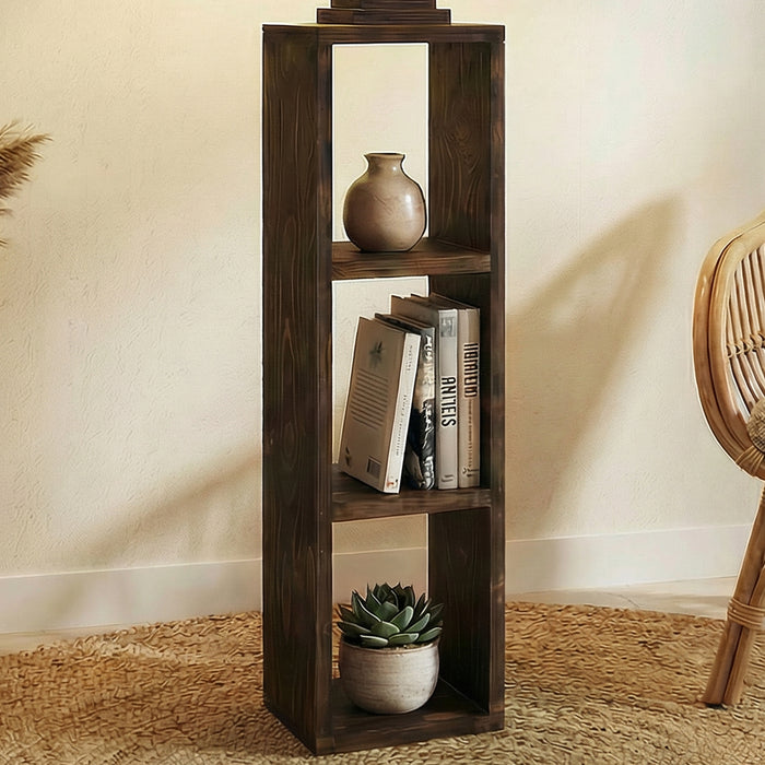 Ebenezer Wooden Floor Lamp with Brown Base and Beige Fabric Lampshade