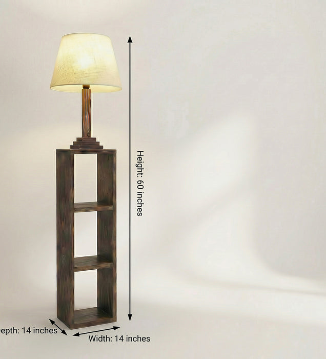 Ebenezer Wooden Floor Lamp with Brown Base and Beige Fabric Lampshade