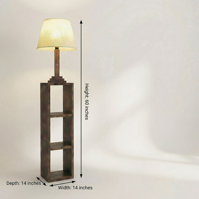 Ebenezer Wooden Floor Lamp with Brown Base and Beige Fabric Lampshade
